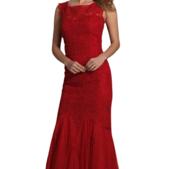 NWT Dave & Johnny 1937 Tulle, Lace Appliques Evening Dress Burgundy Size 14 - Picture 1 of 5